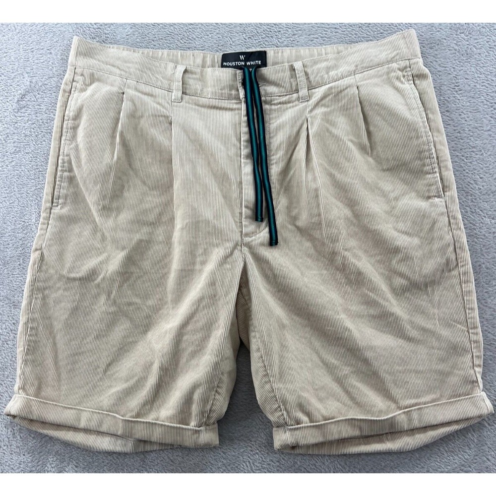 Houston White Shorts Mens Large Corduroy Chinos Pleated Front Pockets Beige